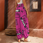 Pink Cassette Tape Pattern Print Harem Pants