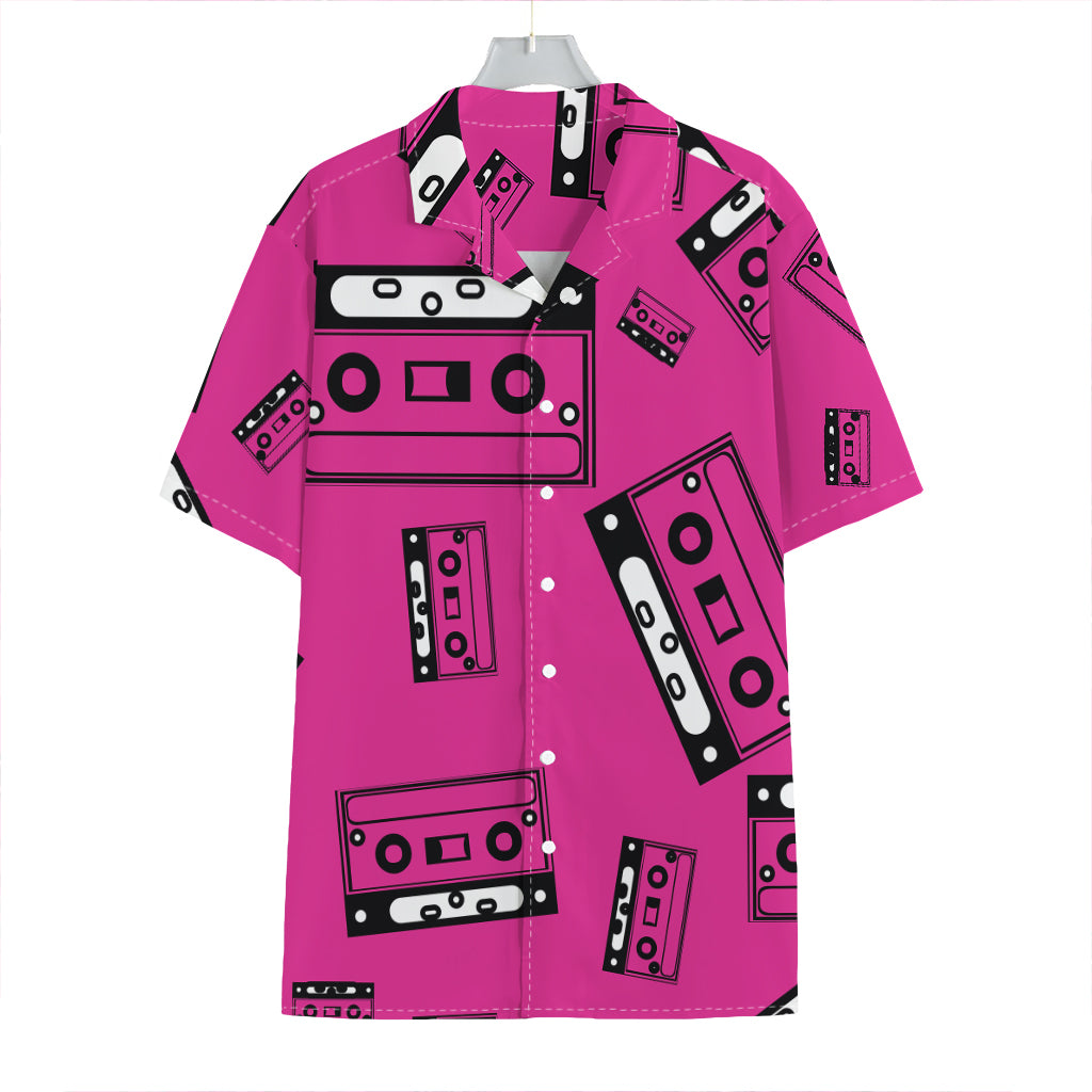 Pink Cassette Tape Pattern Print Hawaiian Shirt