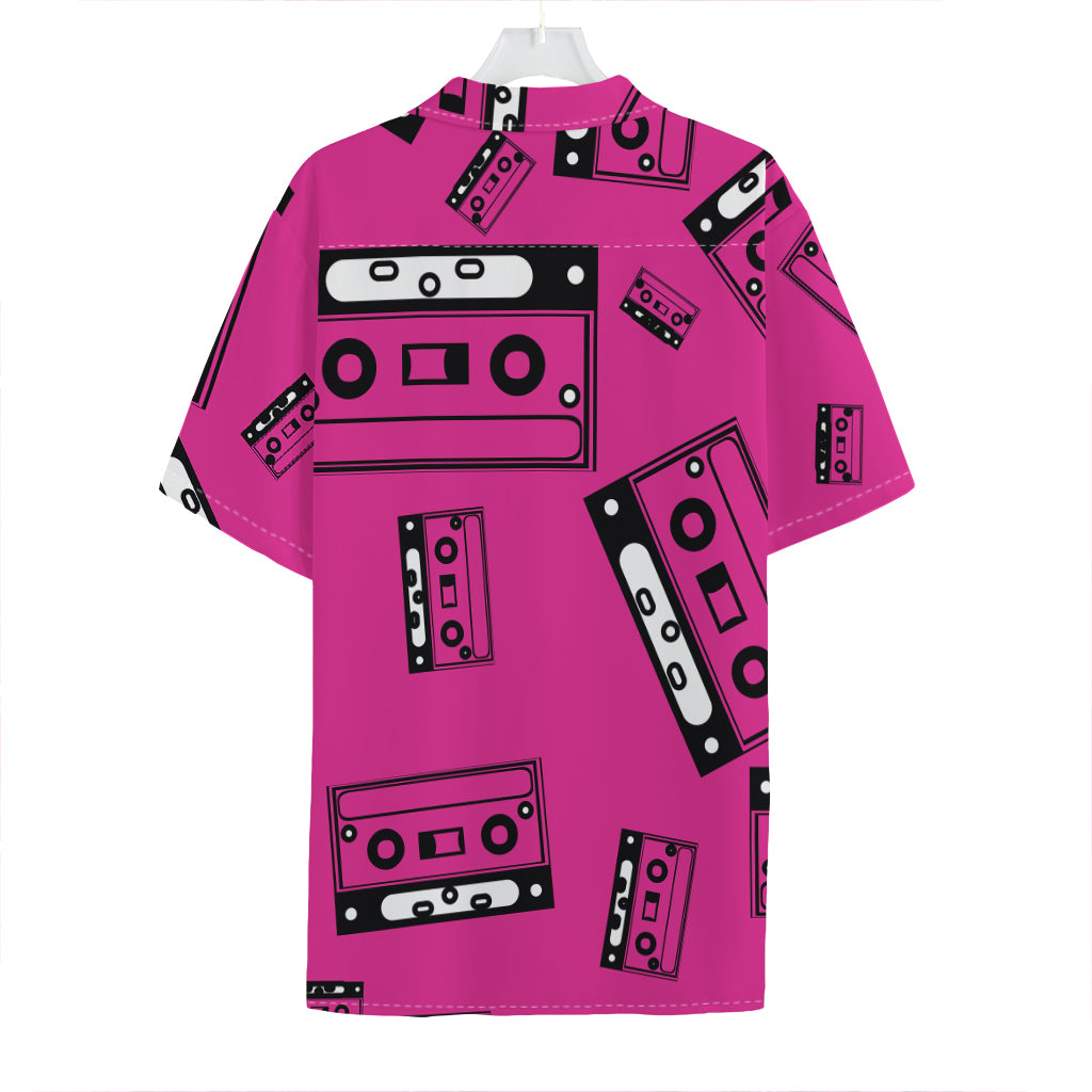 Pink Cassette Tape Pattern Print Hawaiian Shirt