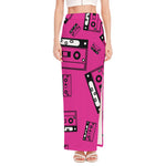 Pink Cassette Tape Pattern Print High Slit Maxi Skirt