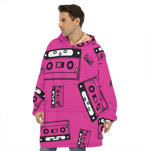 Pink Cassette Tape Pattern Print Hoodie Blanket