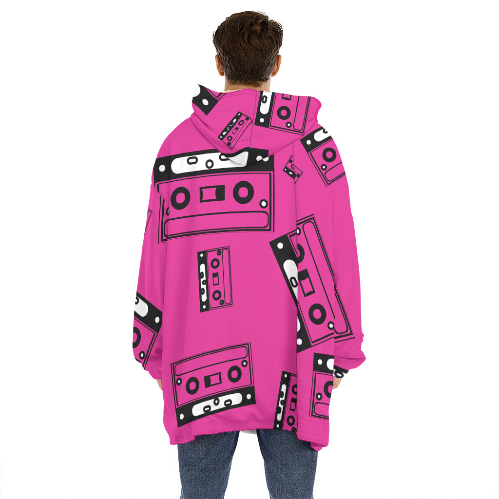 Pink Cassette Tape Pattern Print Hoodie Blanket