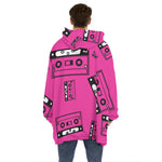 Pink Cassette Tape Pattern Print Hoodie Blanket