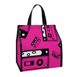 Pink Cassette Tape Pattern Print Insulated Lunch Tote