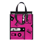 Pink Cassette Tape Pattern Print Insulated Lunch Tote