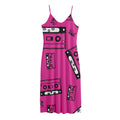 Pink Cassette Tape Pattern Print Jersey Midi Cami Dress