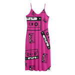 Pink Cassette Tape Pattern Print Jersey Midi Cami Dress