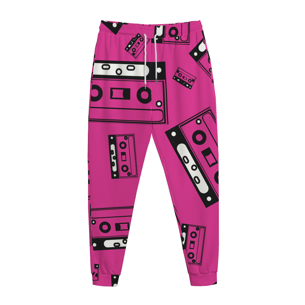 Pink Cassette Tape Pattern Print Jogger Pants