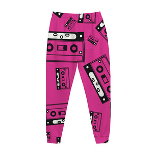 Pink Cassette Tape Pattern Print Jogger Pants