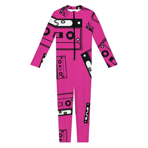 Pink Cassette Tape Pattern Print Jumpsuit