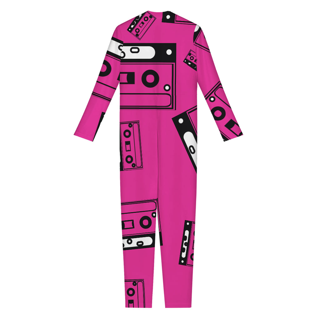 Pink Cassette Tape Pattern Print Jumpsuit