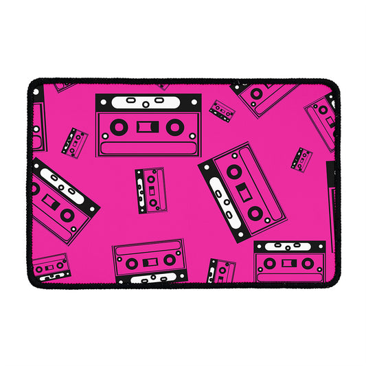 Pink Cassette Tape Pattern Print Kitchen Mat