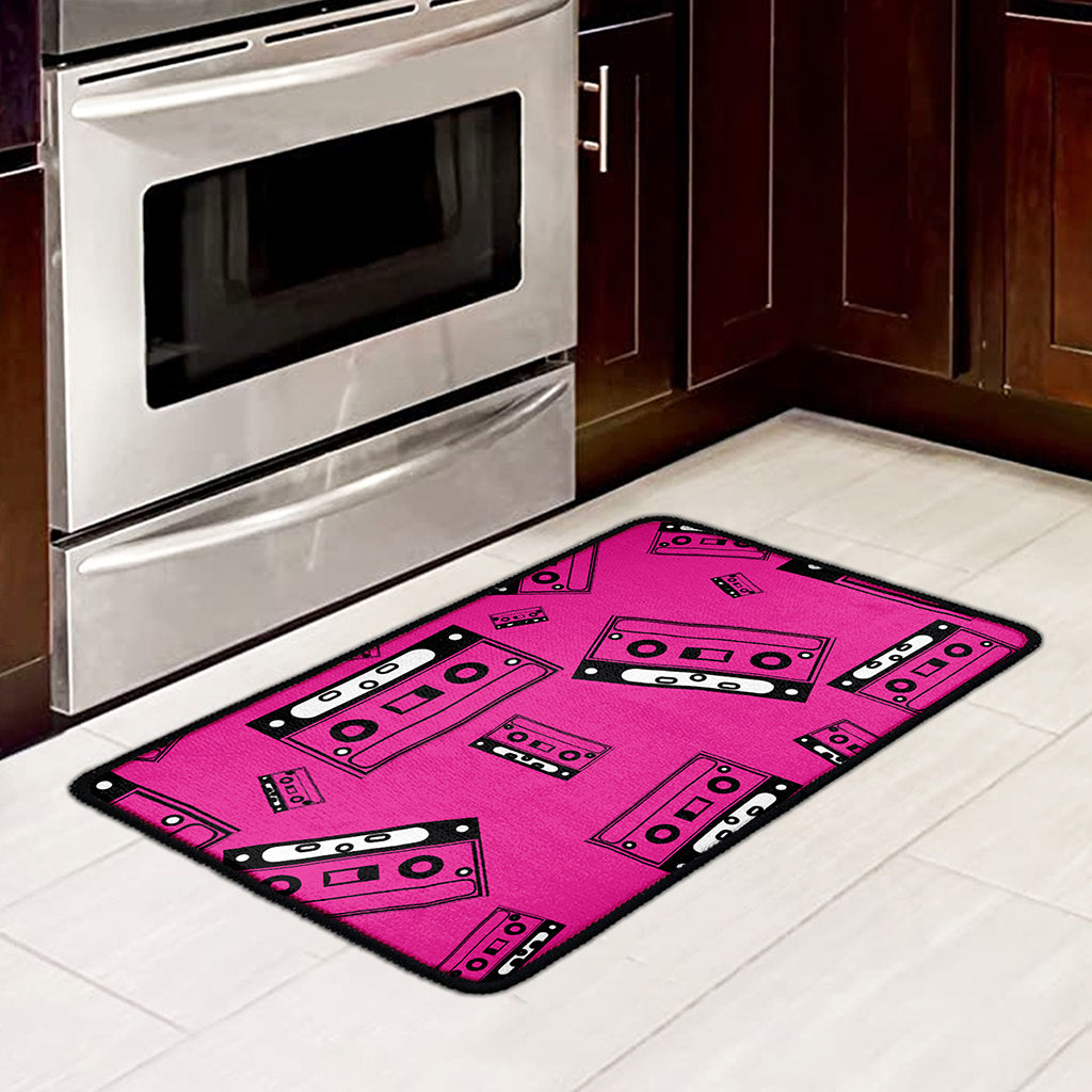 Pink Cassette Tape Pattern Print Kitchen Mat