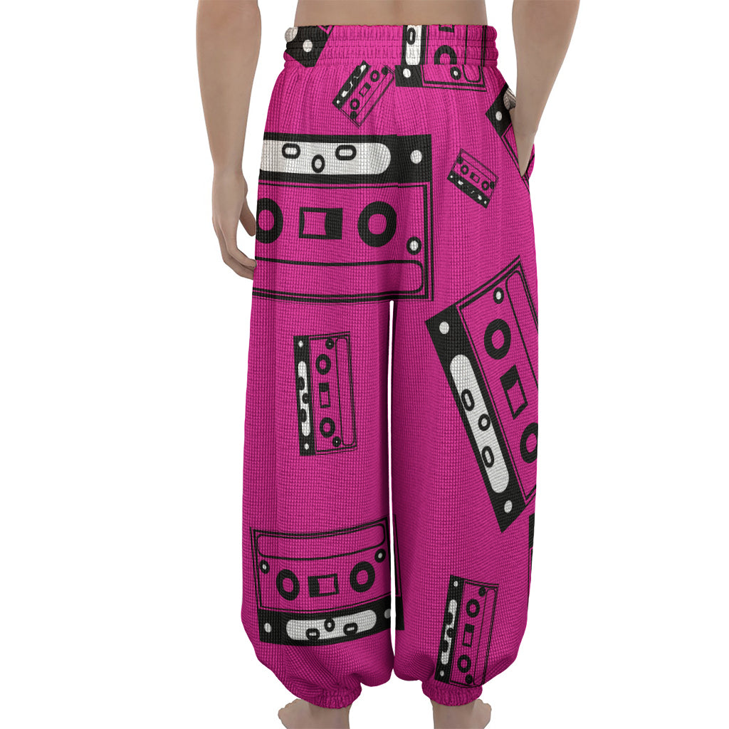 Pink Cassette Tape Pattern Print Lantern Pants