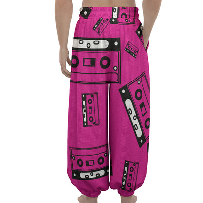 Pink Cassette Tape Pattern Print Lantern Pants