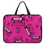 Pink Cassette Tape Pattern Print Laptop Sleeve With Handle