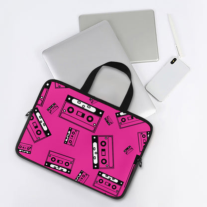 Pink Cassette Tape Pattern Print Laptop Sleeve With Handle