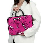 Pink Cassette Tape Pattern Print Laptop Sleeve With Handle