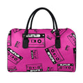 Pink Cassette Tape Pattern Print Leather Duffel Bag