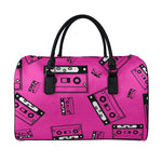 Pink Cassette Tape Pattern Print Leather Duffle Bag