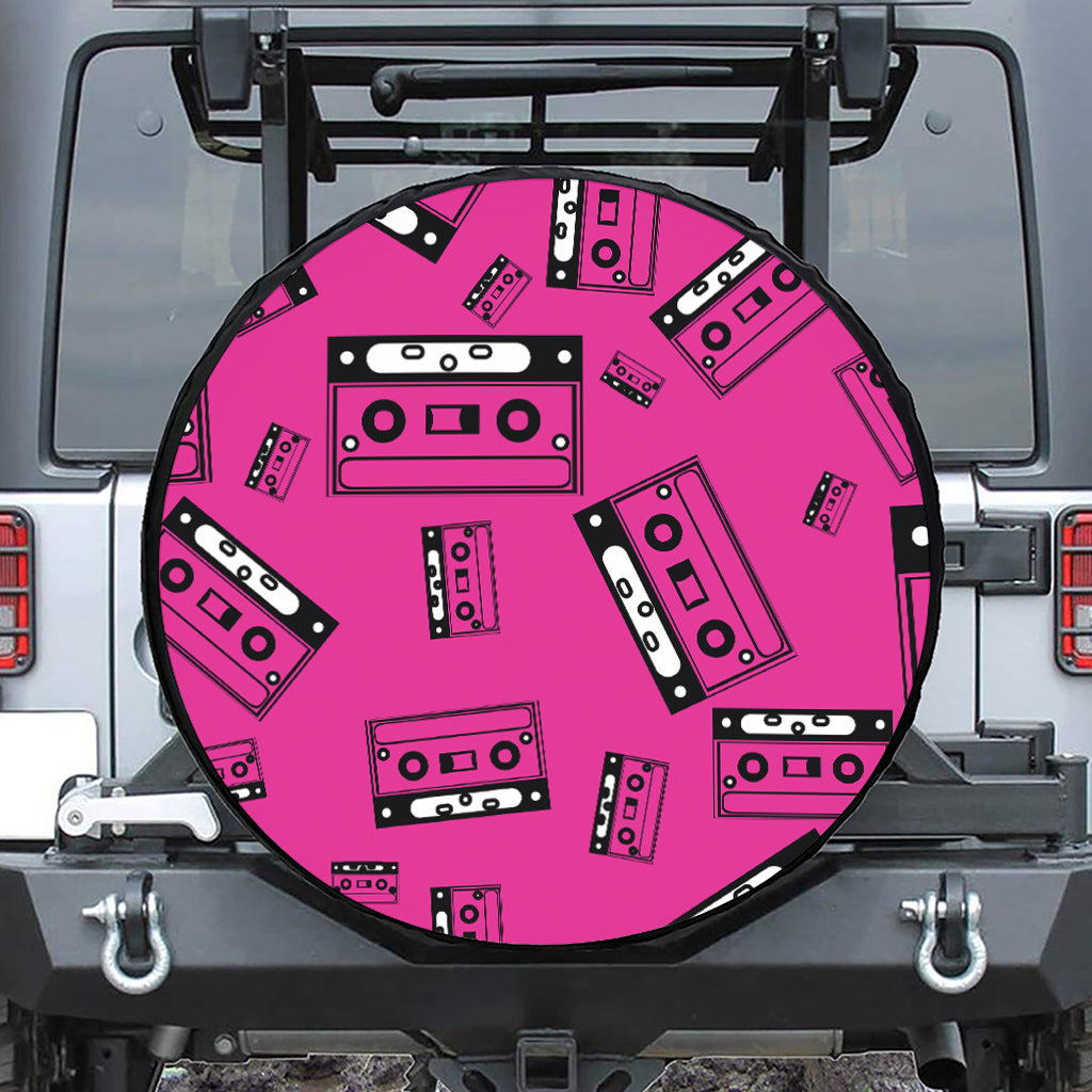 Pink Cassette Tape Pattern Print Leather Spare Tire Cover