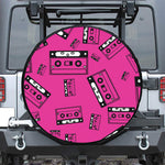 Pink Cassette Tape Pattern Print Leather Spare Tire Cover