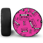 Pink Cassette Tape Pattern Print Leather Spare Tire Cover