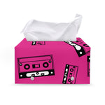 Pink Cassette Tape Pattern Print Leather Tissue Box Cover