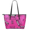 Pink Cassette Tape Pattern Print Leather Tote Bag