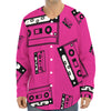 Pink Cassette Tape Pattern Print Long Sleeve Baseball Jersey