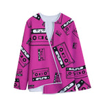 Pink Cassette Tape Pattern Print Long Sleeve Short Coat