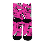 Pink Cassette Tape Pattern Print Long Socks