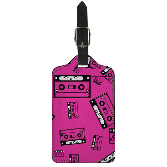 Pink Cassette Tape Pattern Print Luggage Tag