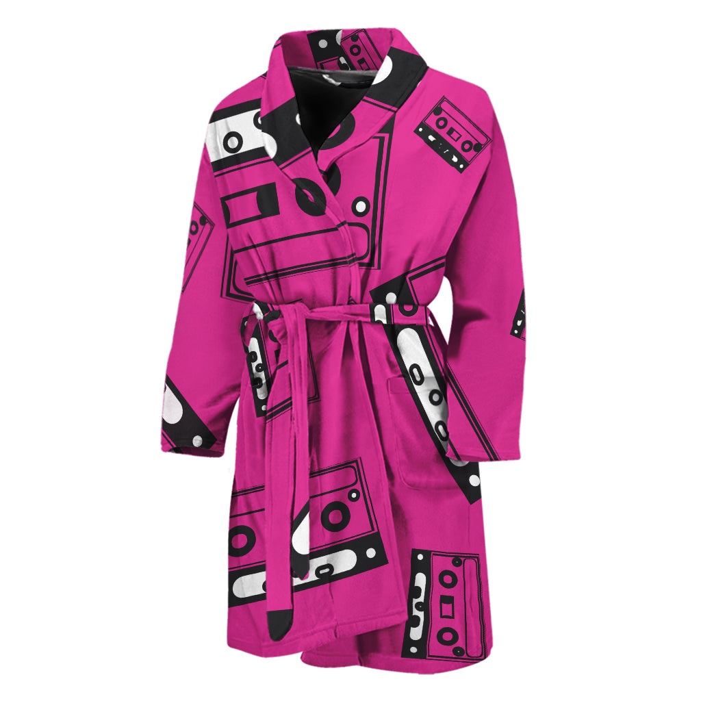 Pink Cassette Tape Pattern Print Men's Bathrobe