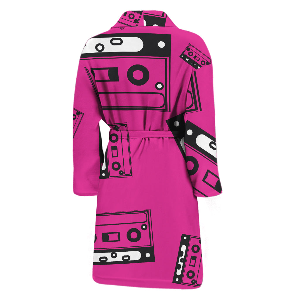 Pink Cassette Tape Pattern Print Men's Bathrobe