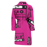 Pink Cassette Tape Pattern Print Men's Bathrobe