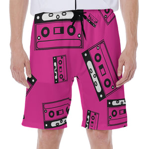 Pink Cassette Tape Pattern Print Men's Beach Shorts