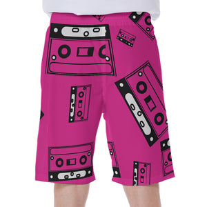 Pink Cassette Tape Pattern Print Men's Beach Shorts