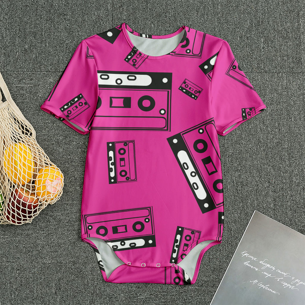 Pink Cassette Tape Pattern Print Men's Bodysuit