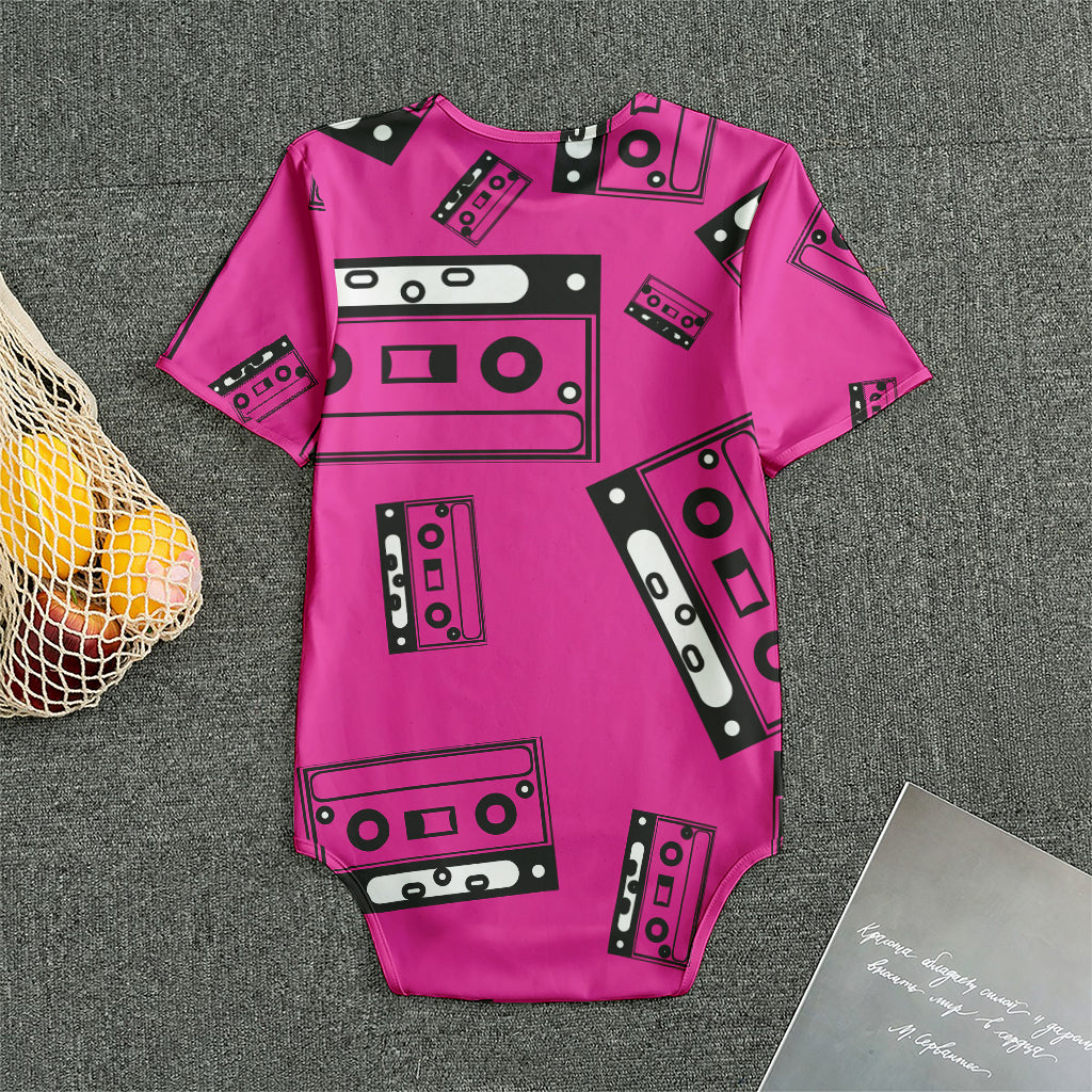 Pink Cassette Tape Pattern Print Men's Bodysuit