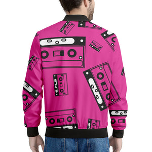 Pink Cassette Tape Pattern Print Men's Bomber Jacket