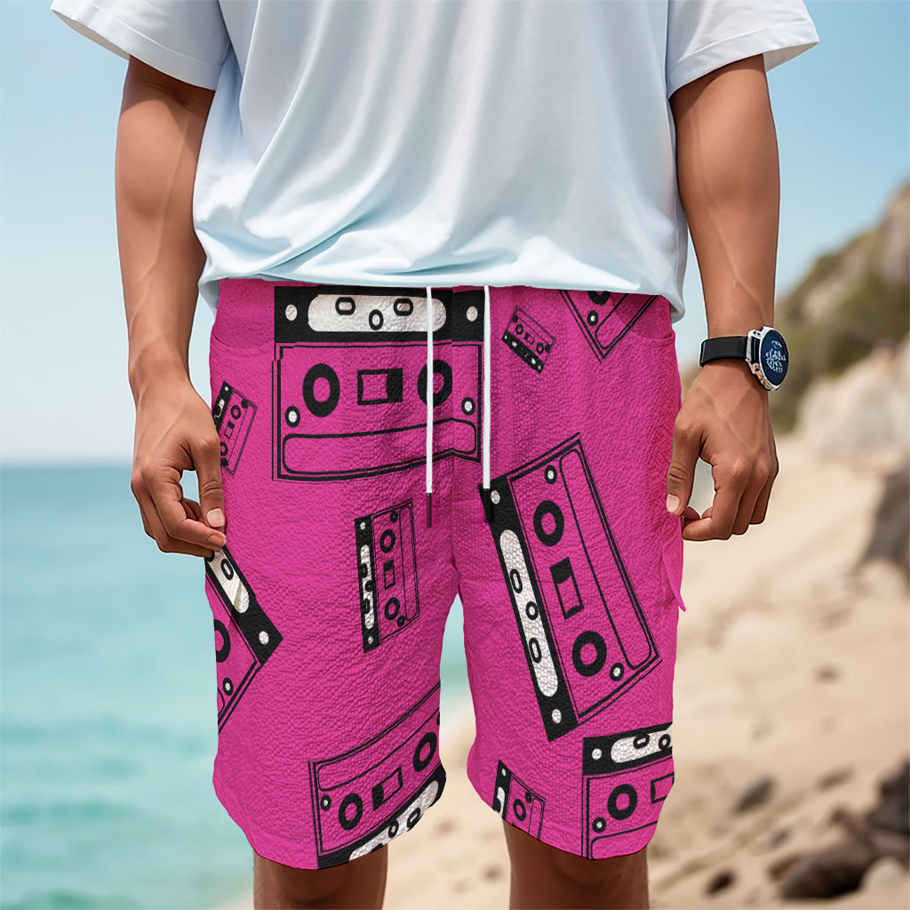 Pink Cassette Tape Pattern Print Men's Cargo Shorts