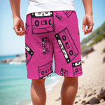 Pink Cassette Tape Pattern Print Men's Cargo Shorts