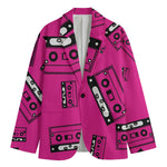 Pink Cassette Tape Pattern Print Men's Cotton Blazer