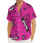 Pink Cassette Tape Pattern Print Men's Deep V-Neck Shirt