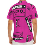 Pink Cassette Tape Pattern Print Men's Deep V-Neck Shirt