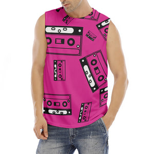 Pink Cassette Tape Pattern Print Men's Fitness Tank Top