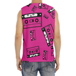 Pink Cassette Tape Pattern Print Men's Fitness Tank Top