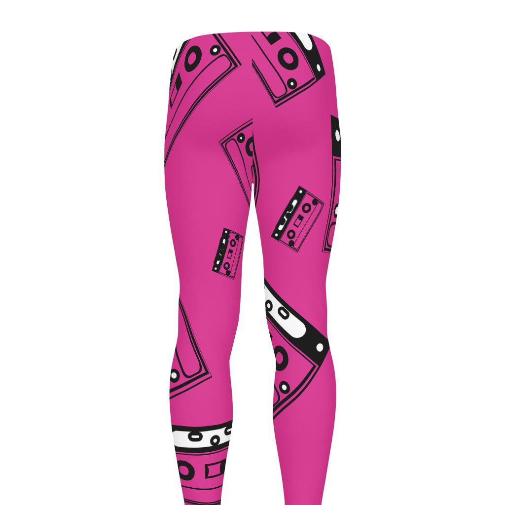 Pink Cassette Tape Pattern Print Men's leggings