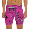 Pink Cassette Tape Pattern Print Men's Long Boxer Briefs